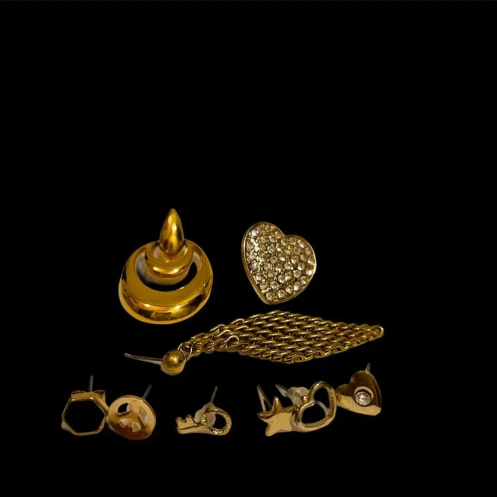 9 pcs Gold Tone Earrings (singles with no pairs)